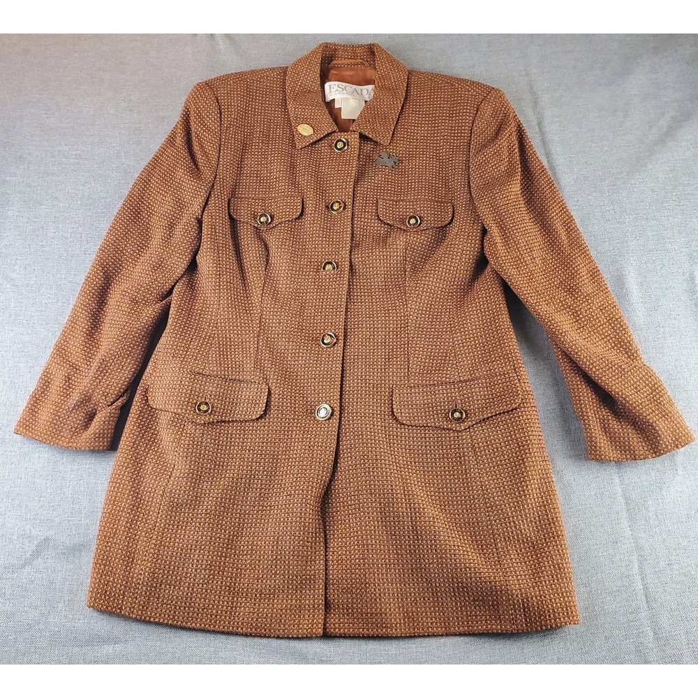 Vtg Escada Margaretha Ley Houndstooth Jacket Womens Eur 42 Wool Blend Germany